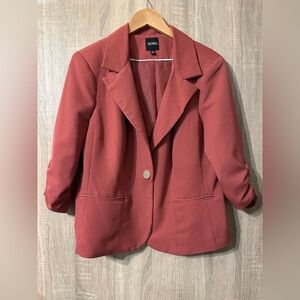 XOXO Women's Blazer Jacket Size XXL Rose Mauve Pink Ruched Sleeve